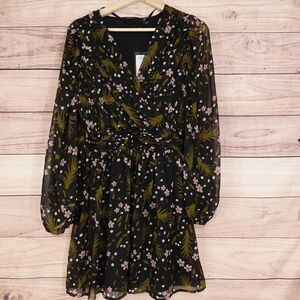 VERO MODA VMHADDIE LS SHORT‎ GATHERING DRESS FLORAL SHEER WOMENS SIZE S NEW!